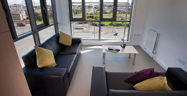 Sofas in living area of student flat.