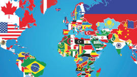 A world map filled with flags representing various countries, showcasing global diversity and unity through national symbols.