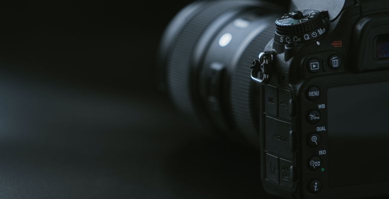 Close up of a professional camera.